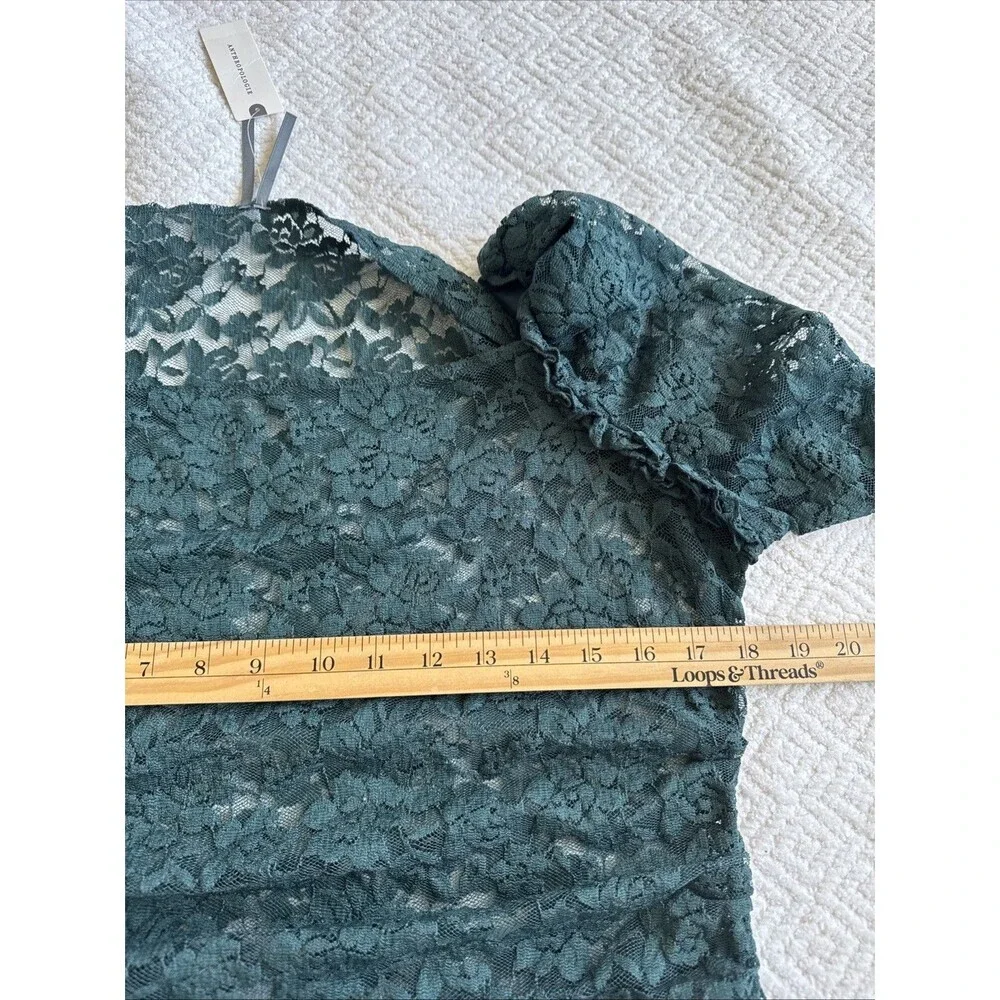 NWT Anthropologie Shirt Womes Sz XL Green Lace Long Sleeve Square Neck Top